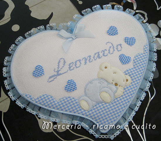 Fiocco nascita cuore celeste per Leonardo