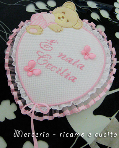 Fiocco nascita palloncino rosa "E' nata Cecilia"