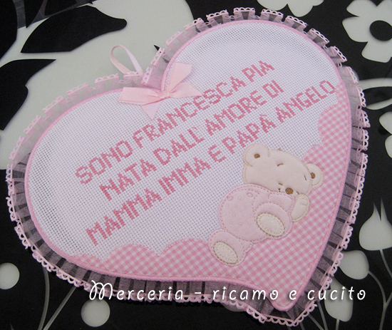 Fiocco nascita cuore rosa per Francesca Pia