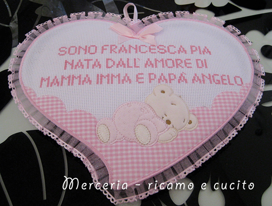 Fiocco nascita cuore rosa per Francesca Pia