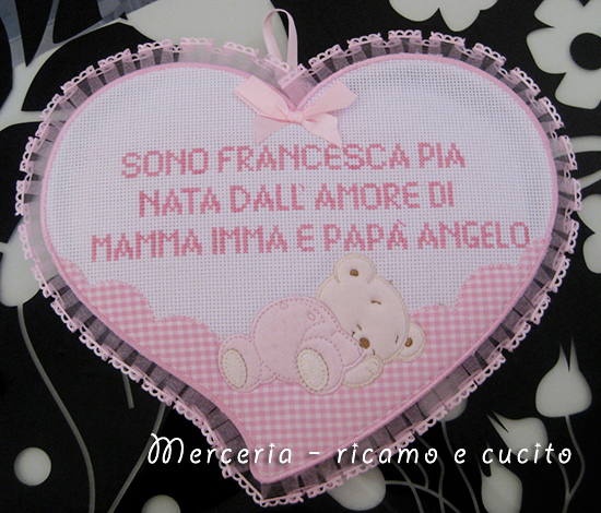 Fiocco nascita cuore rosa per Francesca Pia