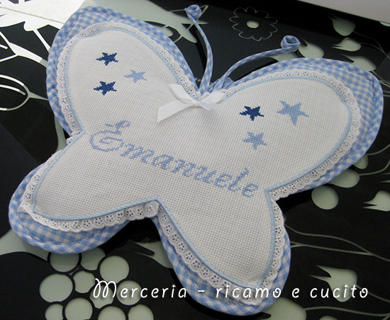 Fiocco nascita farfalla celeste per Emanuele