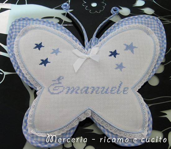 Fiocco nascita farfalla celeste per Emanuele