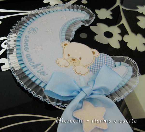 Fiocco nascita luna celeste per Gabriele