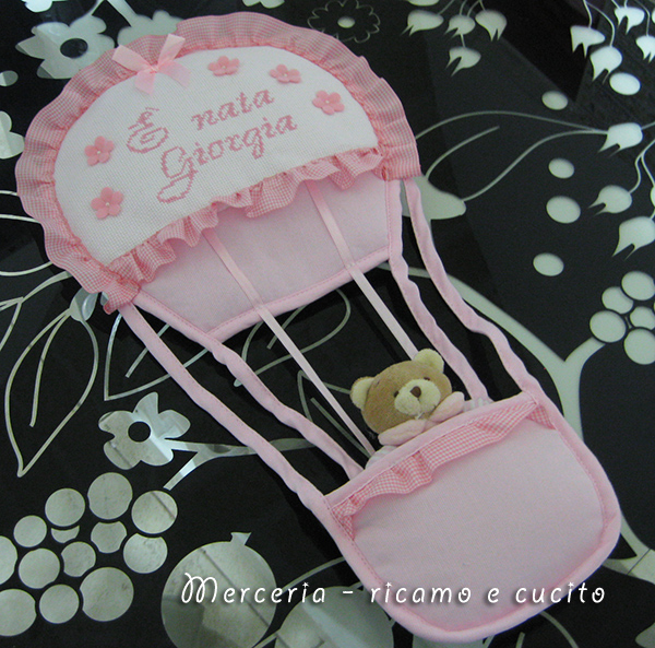 Fiocco nascita mongolfiera rosa "E' nata Giorgia"