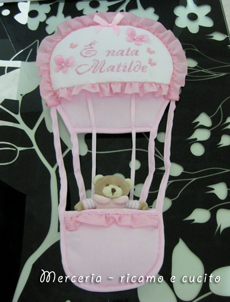 Fiocco nascita mongolfiera rosa "E' nata Matilde"