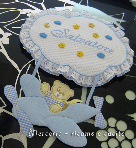 Fiocco nascita aeroplano celeste per Salvatore