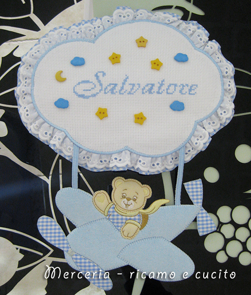 Fiocco nascita aeroplano celeste per Salvatore