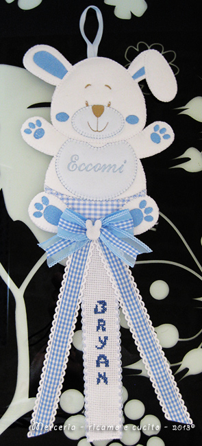 Fiocco nascita coniglio celeste per Bryan