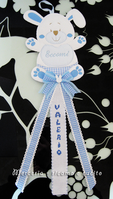 Fiocco nascita coniglio celeste per Valerio