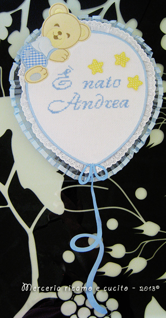 Fiocco nascita palloncino celeste "E' nato Andrea"