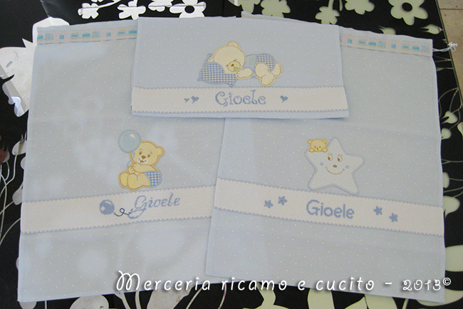 Sacchetti nascita personalizzati e bavette per Gioele