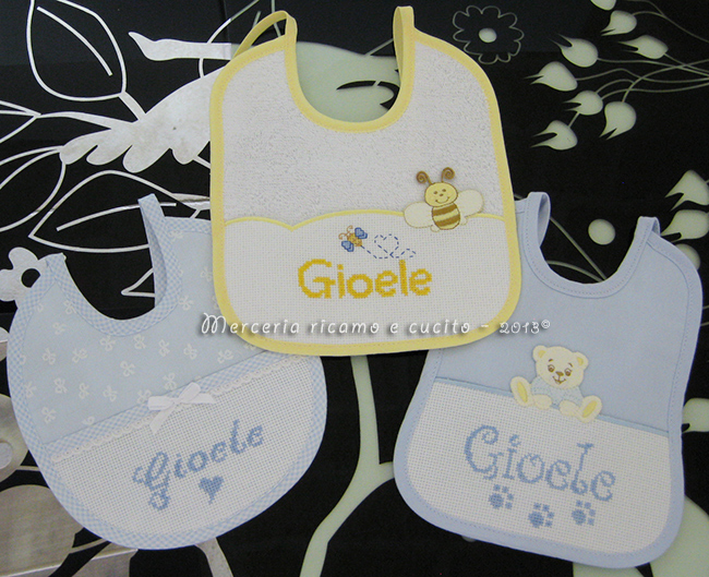 Sacchetti nascita personalizzati e bavette per Gioele