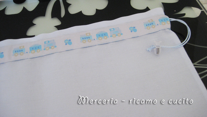 Sacchetto nascita trenino per Emanuele