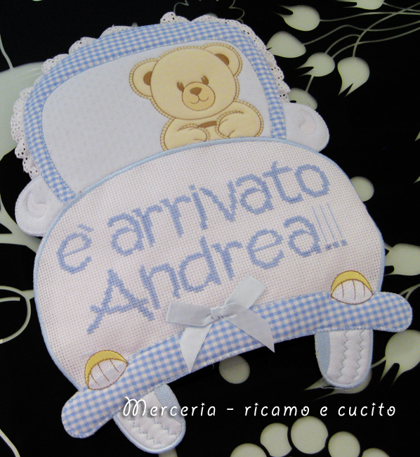 Fiocco nascita macchina celeste "E' arrivato Andrea"