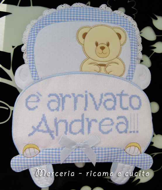 Fiocco nascita macchina celeste "E' arrivato Andrea"