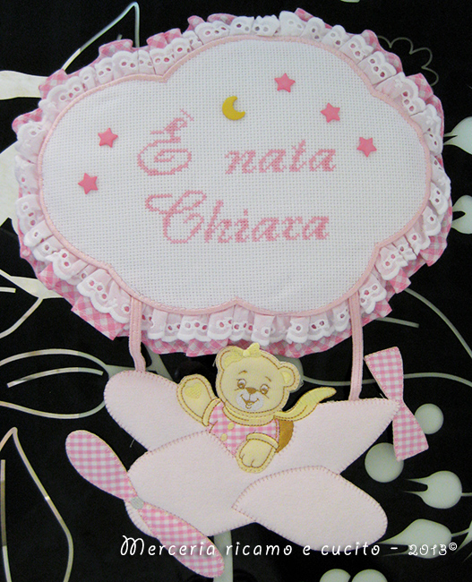 Fiocco nascita aeroplano rosa "E' nata Chiara"