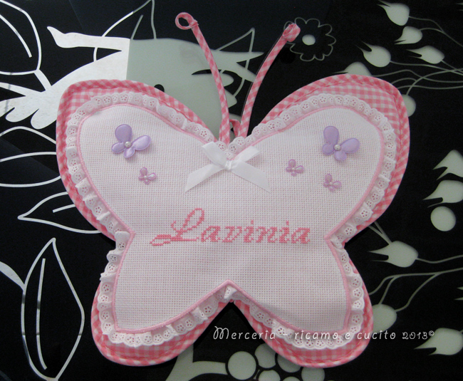 Fiocco nascita farfalla rosa per Lavinia