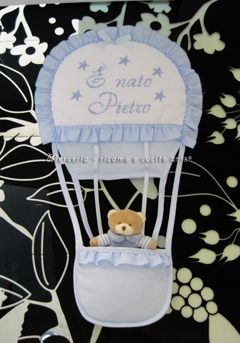 Fiocco nascita mongolfiera celeste "E' nato Pietro"