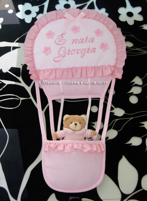 Fiocco nascita mongolfiera rosa "E' nata Giorgia"