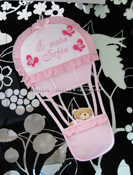 Fiocco nascita mongolfiera rosa "E' nata Sofia"
