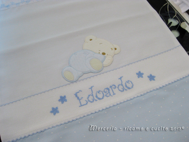 Sacchetto bicolore pallinato nascita e asilo per Edoardo