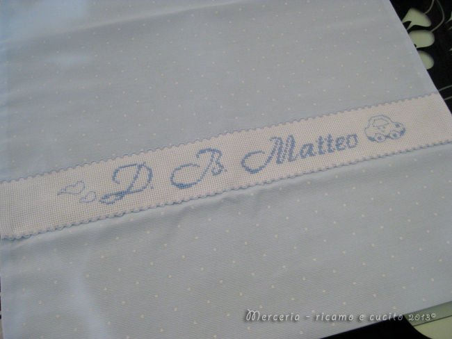 Sacchetto pallinato con pupazzetti e fiocco nascita coniglio per Matteo