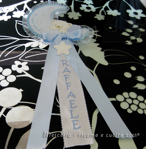 Fiocchi nascita mongolfiera e luna per Rebecca e Raffaele