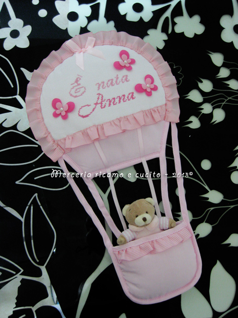 Fiocco nascita mongolfiera rosa "E' nata Anna"