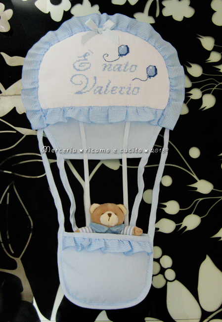 Fiocco nascita mongolfiera celeste "E' nato Valerio"