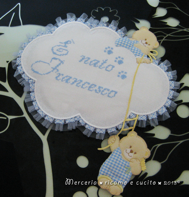 Fiocco nascita nuvola celeste "E' nato Francesco"