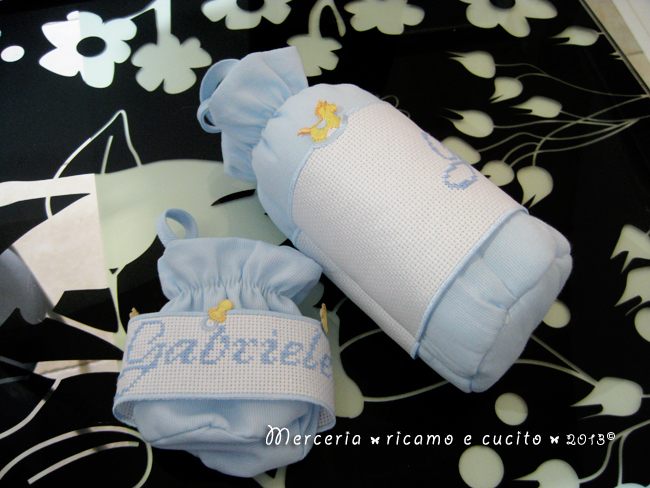 Set per nascita - Fiocchi nascita, sacchetto, porta biberon e ciuccio per Gabriele