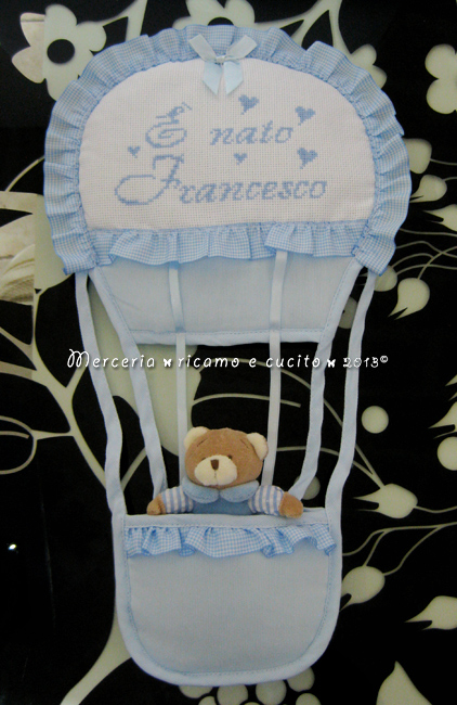 Fiocco nascita mongolfiera celeste "E' nato Francesco"