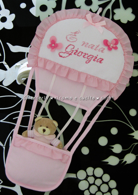 Fiocco nascita mongolfiera rosa "E' nata Giorgia"