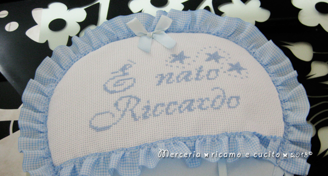 Fiocco nascita mongolfiera celeste "E' nato Riccardo"