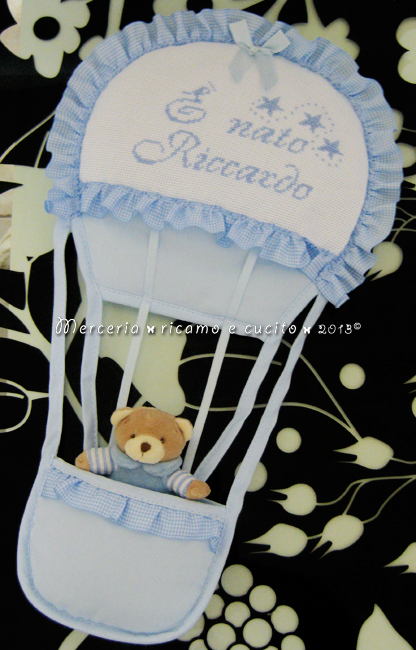 Fiocco nascita mongolfiera celeste "E' nato Riccardo"