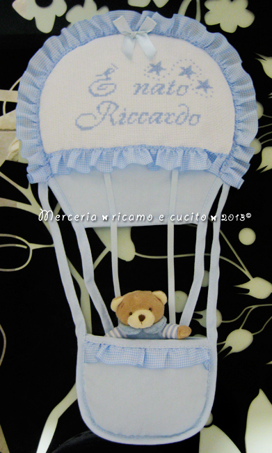 Fiocco nascita mongolfiera celeste "E' nato Riccardo"