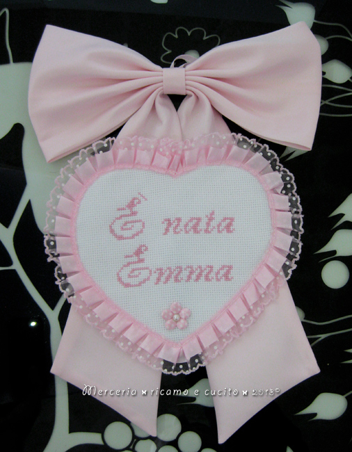 Fiocchi nascita cuore, cicogna e macchina per Emma