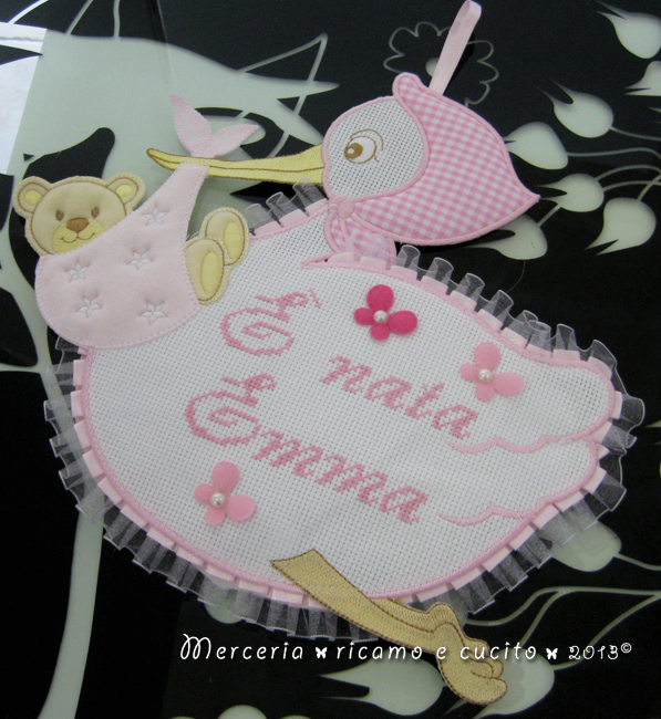 Fiocchi nascita cuore, cicogna e macchina per Emma