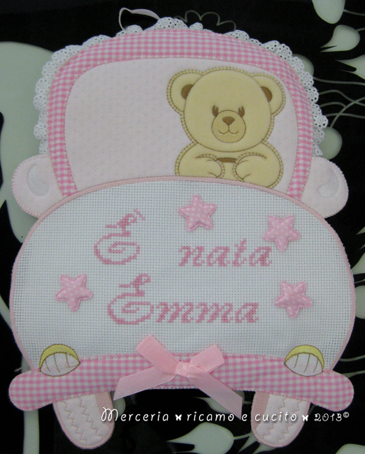 Fiocchi nascita cuore, cicogna e macchina per Emma