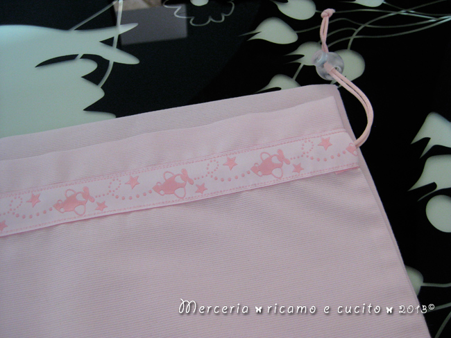 Sacchetto nascita farfalla e fiocco nascita cicogna rosa per Francesca