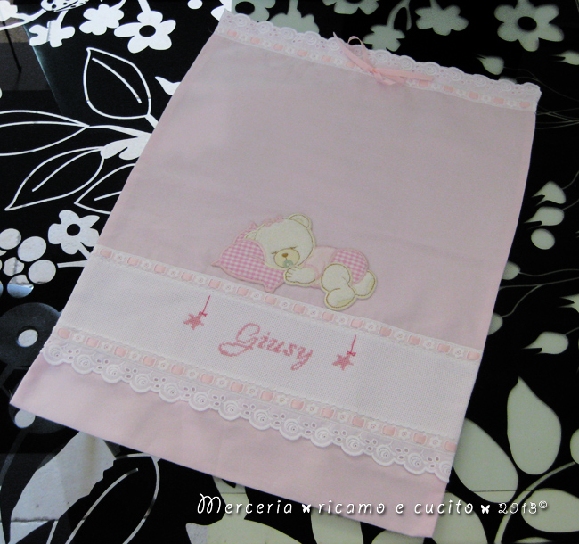 Sacchetto nascita elegante, busta portaoggetti e fiocco nascita mongolfiera rosa per Giusy