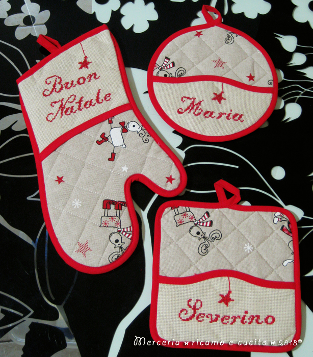 Set Guanto E Presina Natalizia Con Babbo Natale Sulla Slitta - Regalo Originale Per La Cucina
