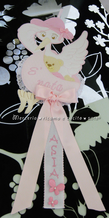 Fiocco nascita cicogna rosa E' nata per Asia