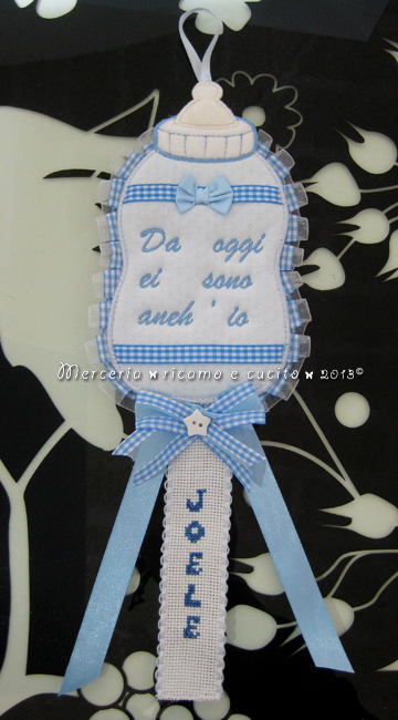 Fiocchi nascita biberon celeste per Joele