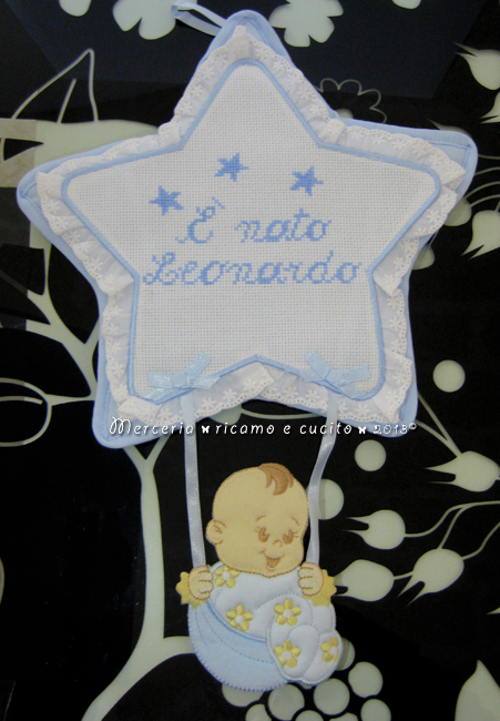 Fiocchi nascita stella e orsetto con cuore celeste per Leonardo