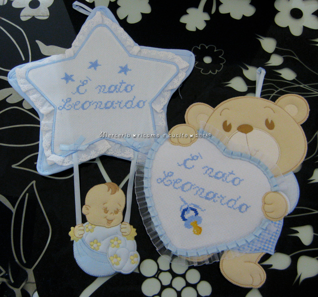 Fiocchi nascita stella e orsetto con cuore celeste per Leonardo