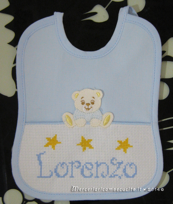 Bavetta con orsacchiotto e bavaglino con ape per Lorenzo