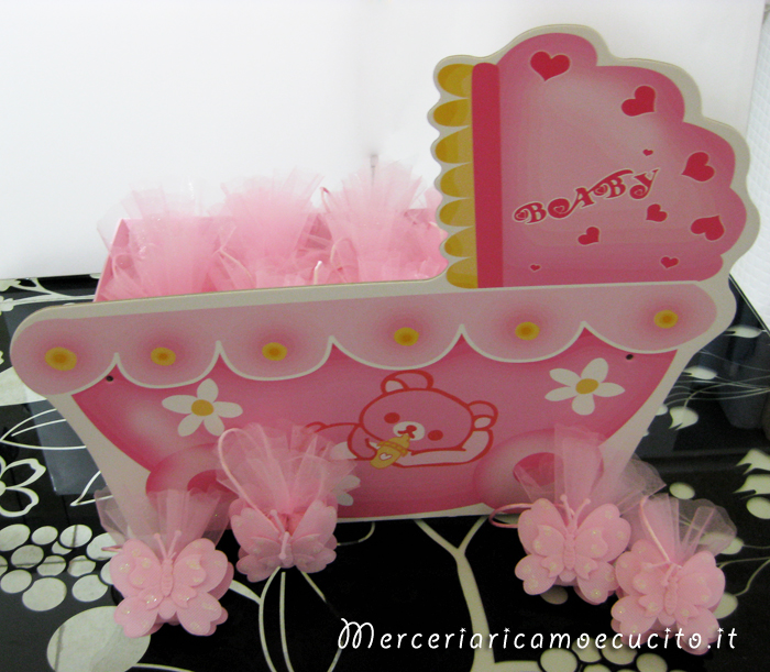 Sacchettino bomboniera portaconfetti rosa a forma di farfalla