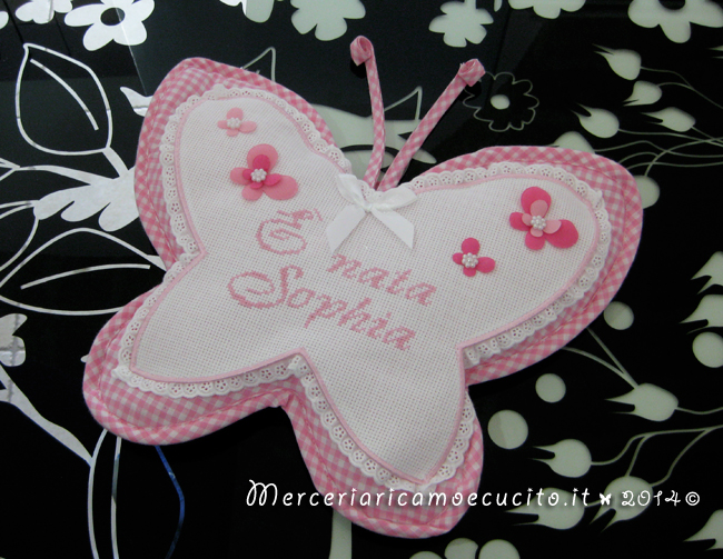Fiocco nascita farfalla rosa "E' nata Sophia"
